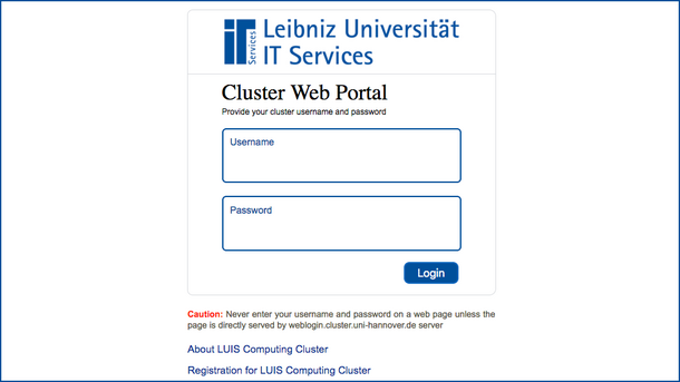 StartScreen Logincluster-Webportal