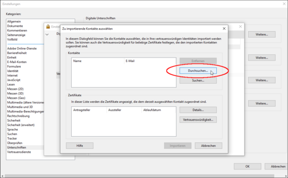 Weiter geht es über den Button "Durchsuchen".