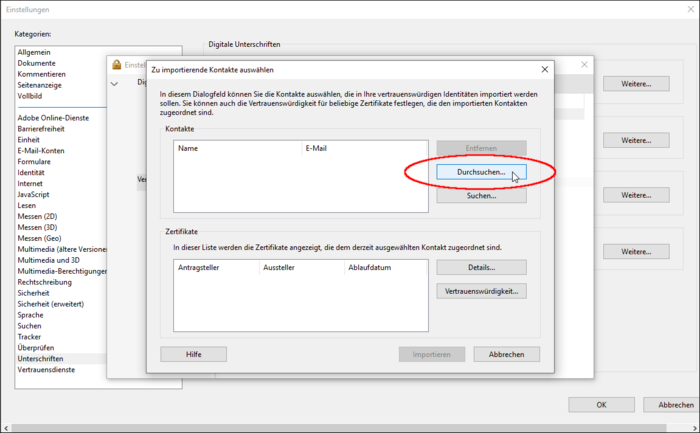 Weiter geht es über den Button "Durchsuchen".