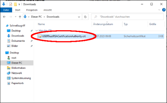 Öffnen Sie das Wurzelzertifikat per Doppelklick.