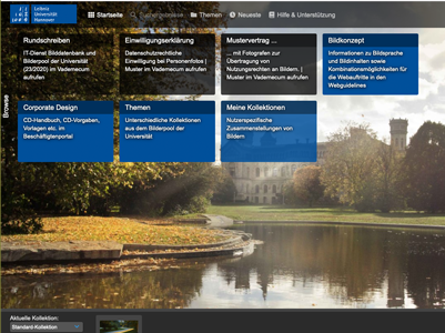 Startscreen IT-Service Bilddatenbank und Bilderpool der Universität 